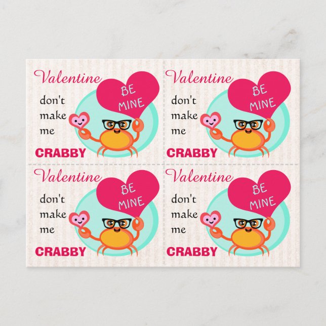 Valentine's Day Funny Hipster Crab Cards (4) (Front)