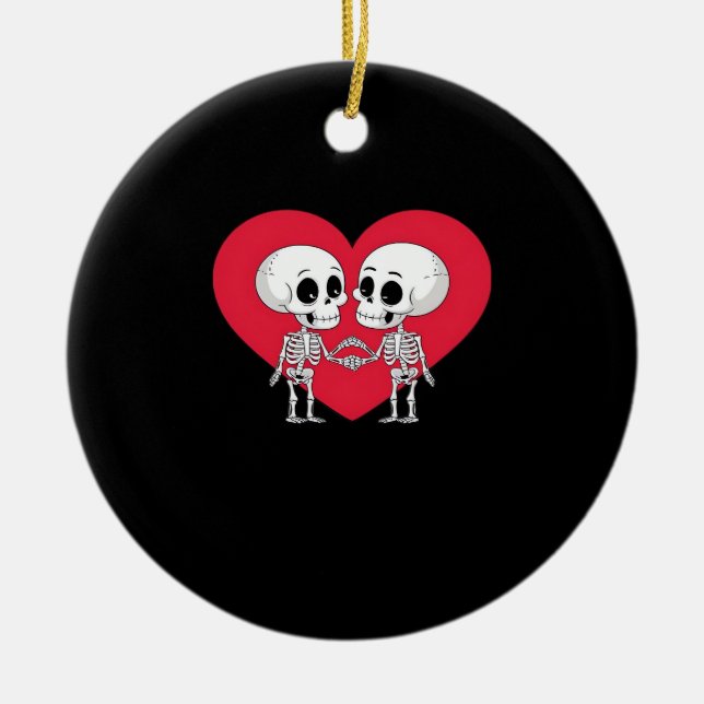 Valentines Day Funny Skeleton Hand Heart  Ceramic Ornament (Front)