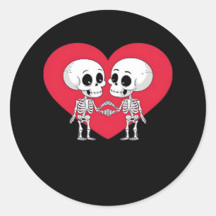 Valentines Day Funny Skeleton Hand Heart  Classic Round Sticker
