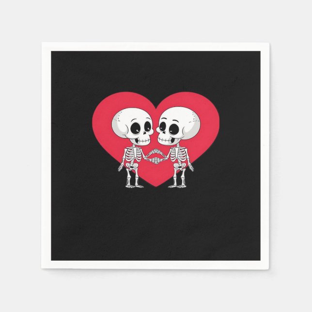 Valentines Day Funny Skeleton Hand Heart  Napkin (Front)