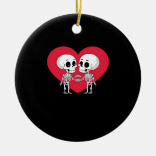 Valentines Day Funny Skeleton Hand Heart Playful Ceramic Ornament