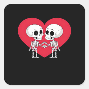 Valentines Day Funny Skeleton Hand Heart Square Sticker