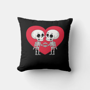 Valentines Day Funny Skeleton Hand Heart  Throw Pillow
