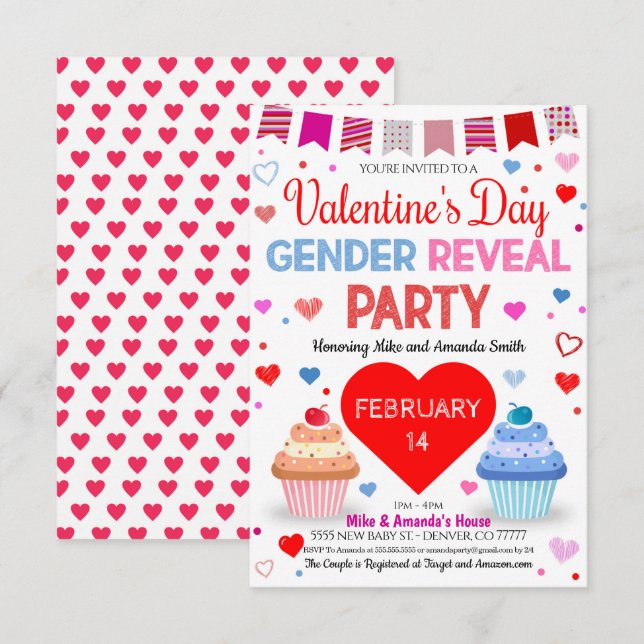 Valentine's Day Gender Reveal Party Invitation (Front/Back)