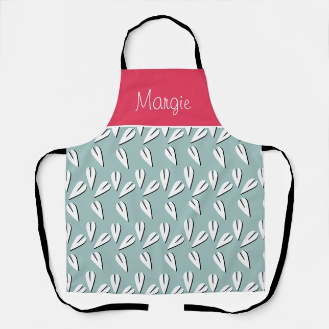 Valentines Day Geometric Hearts Mint Pink Apron (Front)