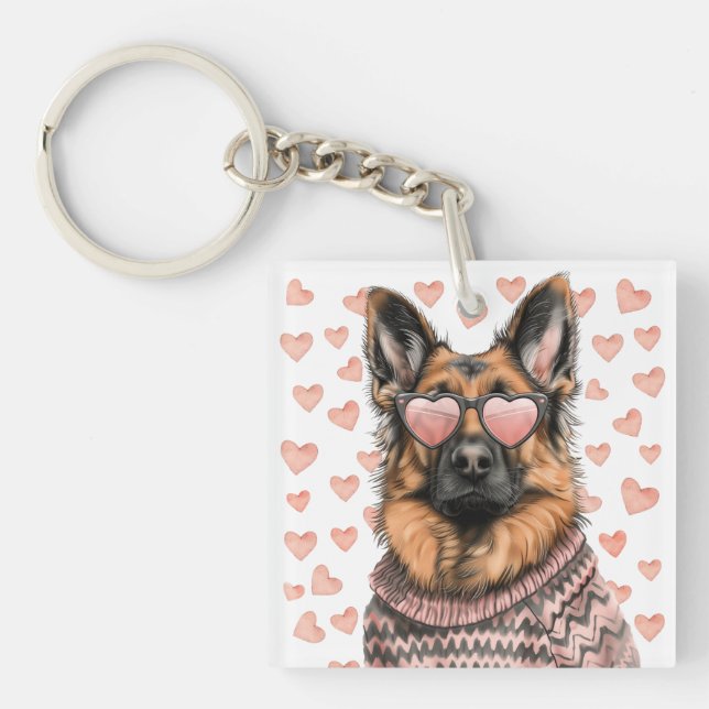 Valentines Day German Shepherd Dog Keychain (Front)