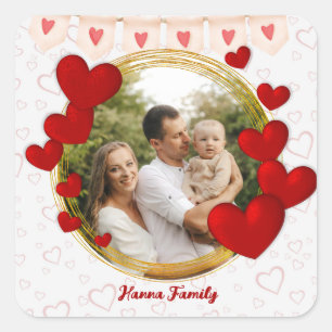Valentine's Day Gift with Personalized Red Hearts Square Sticker