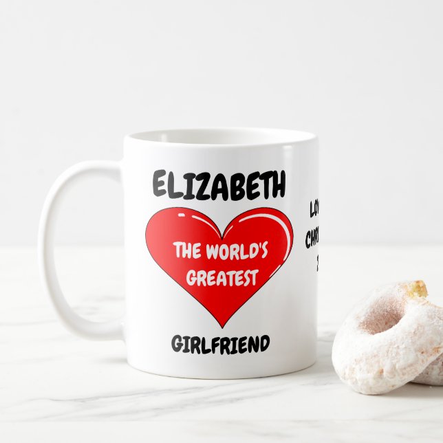 Valentines Day Girlfriend I Love You Red Heart Coffee Mug (With Donut)