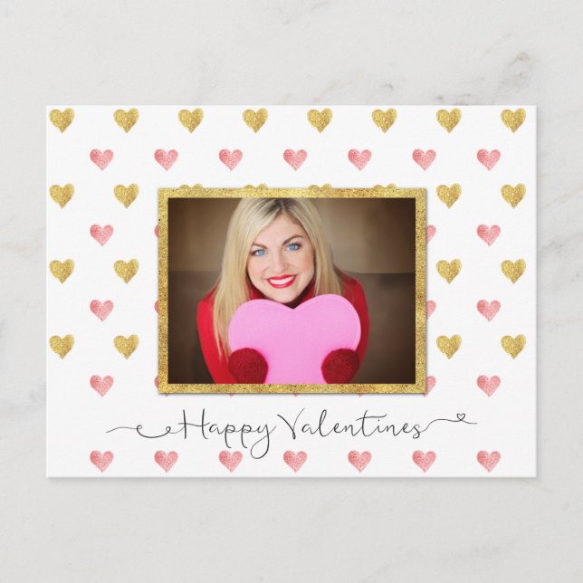 Valentines Day Glitter Heart Script Photo Postcard (Front)
