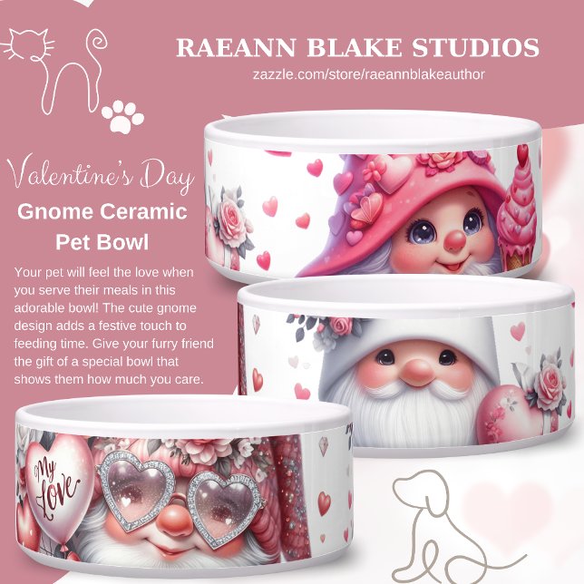 Valentine's Day Gnome Ceramic Pet Bowl (Creator Uploaded)