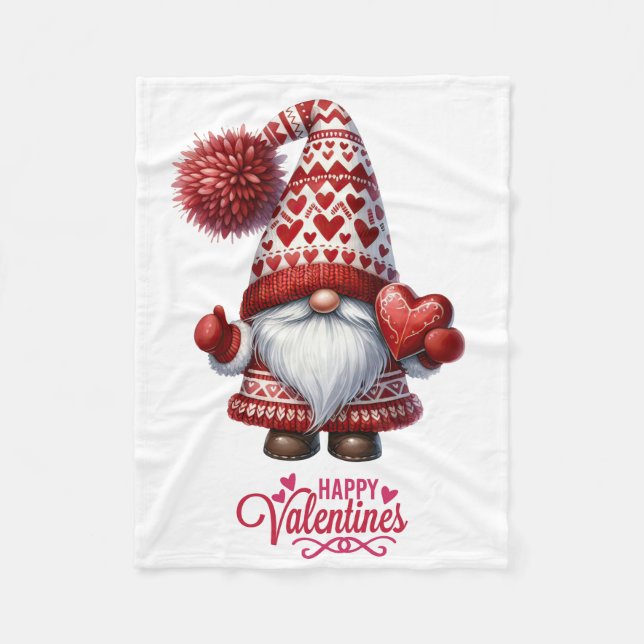 Valentines day Gnome Fleece Blanket (Front)