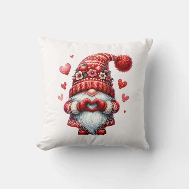Valentine's Day Gnome with Heart Throw Pillow (Front)