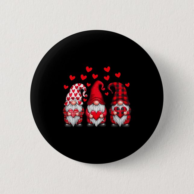 Valentines Day Gnomes Cute Red Hearts Love Gnome W 2 Inch Round Button (Front)