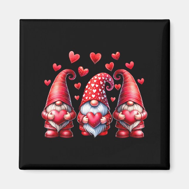 Valentines Day Gnomes Cute Red Hearts Love Gnome W Magnet (Front)