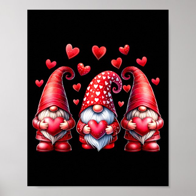 Valentines Day Gnomes Cute Red Hearts Love Gnome W Poster (Front)