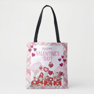 Valentine's Day Gnomes on a Train Tote Bag