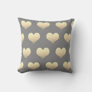 Valentines Day Gold Heart Pattern Golden Grey Grey Outdoor Pillow