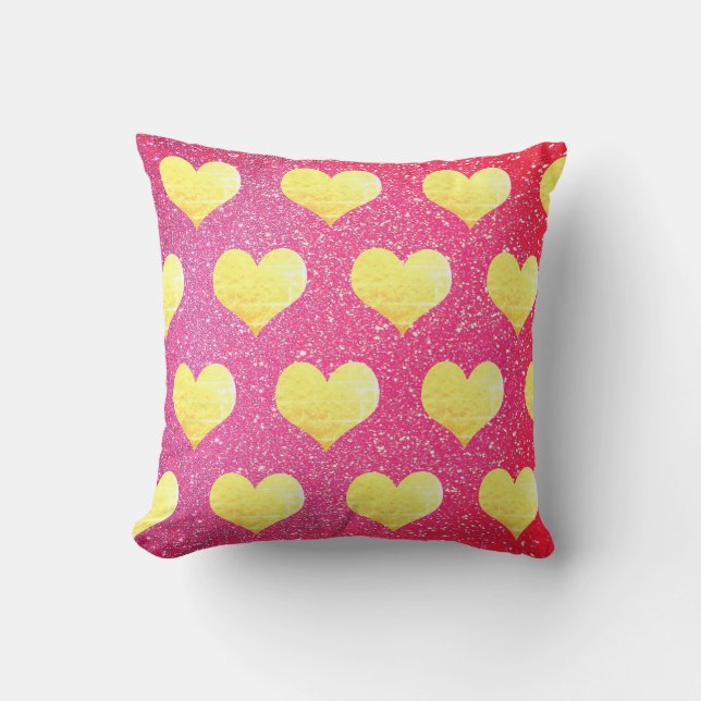 Valentine's Day Gold Heart Patterns Pink Sparkly Outdoor Pillow (Front)