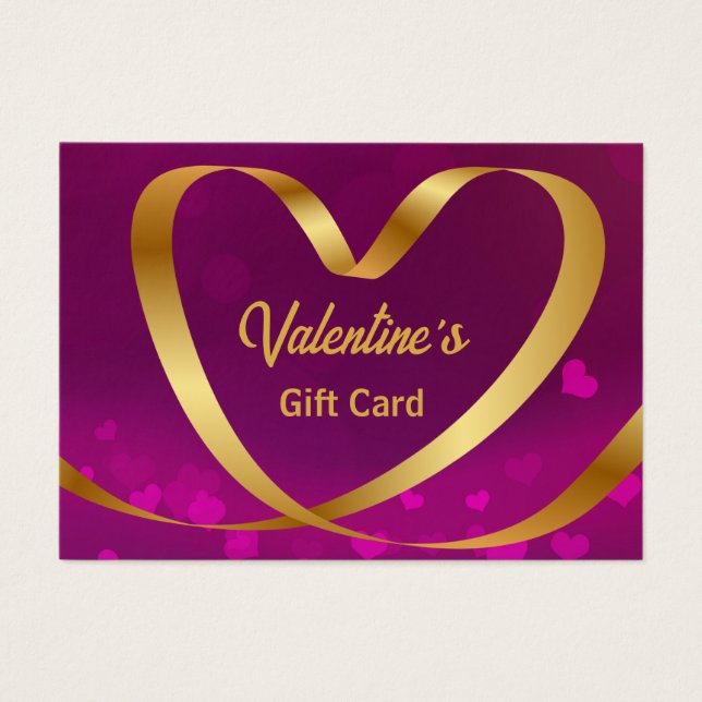 Valentine's Day Gold Heart Ribbon Purple Gift Card (Front)