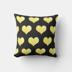 Valentine's Day Gold Hearts Golden Black Glittery Outdoor Pillow