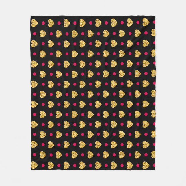 Valentine's Day Gold Hearts Pattern-23655 Fleece Blanket (Front)