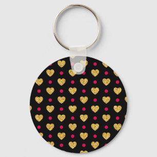 Valentine's Day Gold Hearts Pattern-23655 Keychain