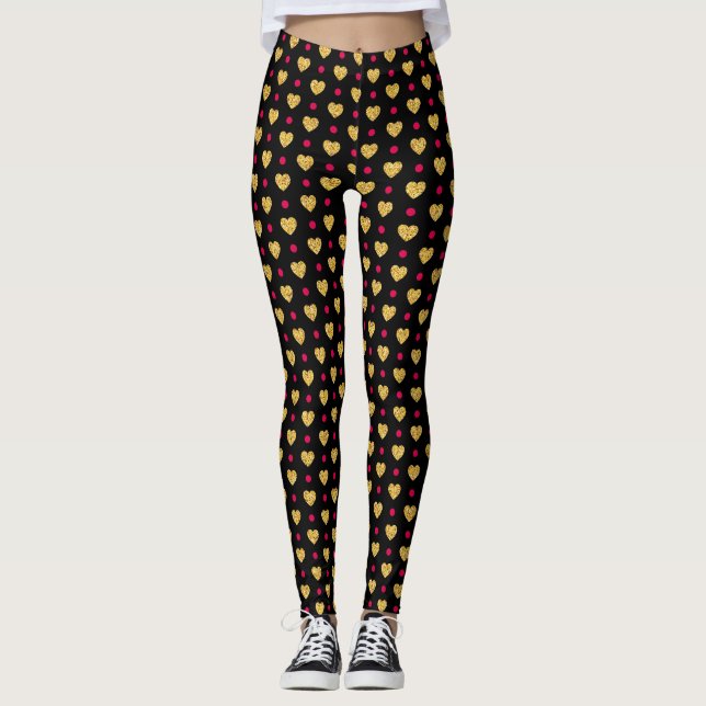 Valentine's Day Gold Hearts Pattern-23655 Leggings (Front)