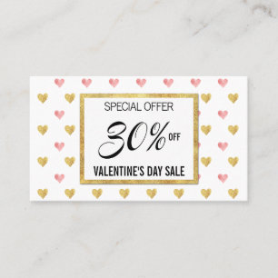 Valentine's Day Gold Pink Glitter Hearts Discount Card