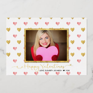 Valentine's Day Gold Pink Glitter Hearts Foil Holiday Card