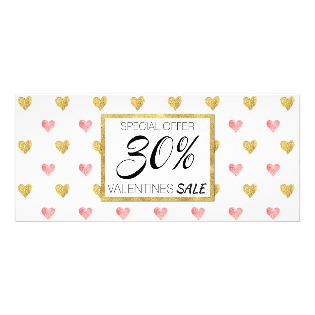 Valentine's Day Gold Pink Hearts - Carte de réduct (Devant)