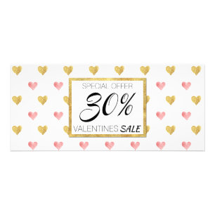 Valentine's Day Gold Pink Hearts - Discount Card
