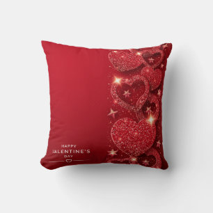 Valentine's Day Gold Stars Sparkling Hearts Red Throw Pillow