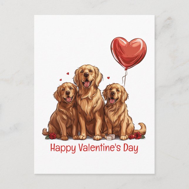 Valentines Day Golden Retriever Dog Holiday Postcard (Front)