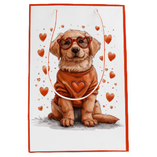 Valentines Day Golden Retriever Dog Medium Gift Bag