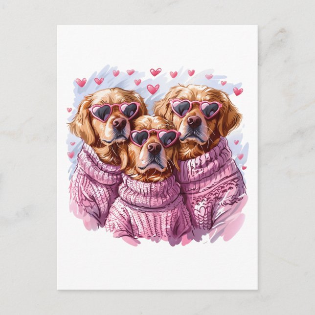 Valentines Day Golden Retriever Dogs Postcard (Front)