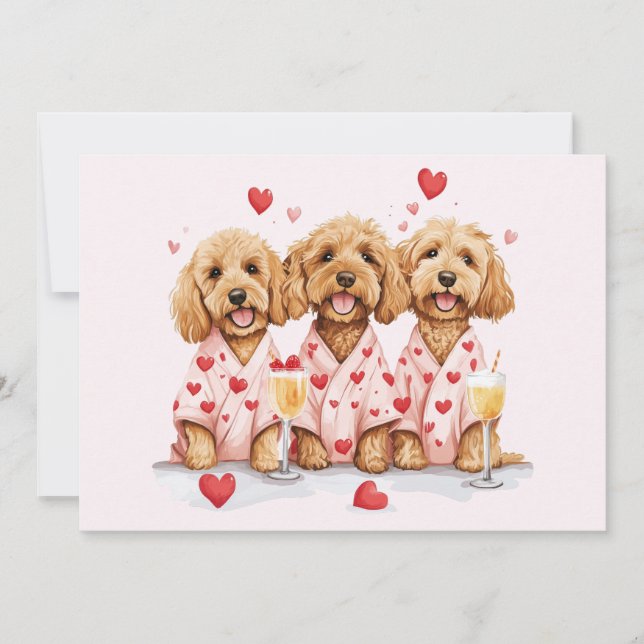 Valentines Day Goldendoodle Dogs Holiday Card (Front)
