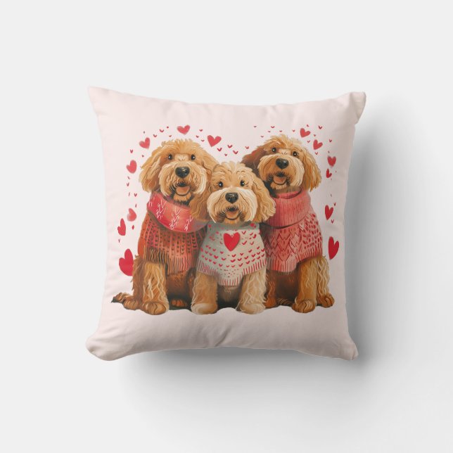 Valentines Day Goldendoodle Dogs Throw Pillow (Front)