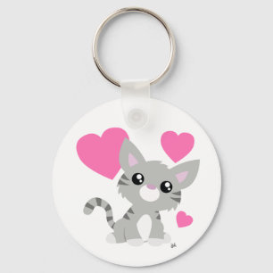 Valentine's Day Gray Kitty Keychain