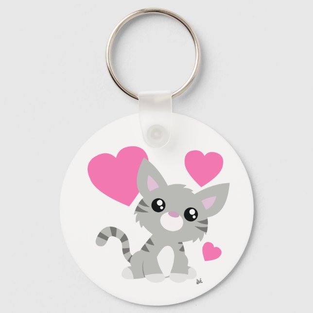 Valentine's Day Gray Kitty Keychain (Front)