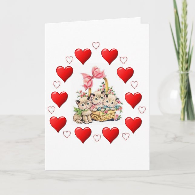 Valentine's Day Greeting Card Kitten Vintage (Front)