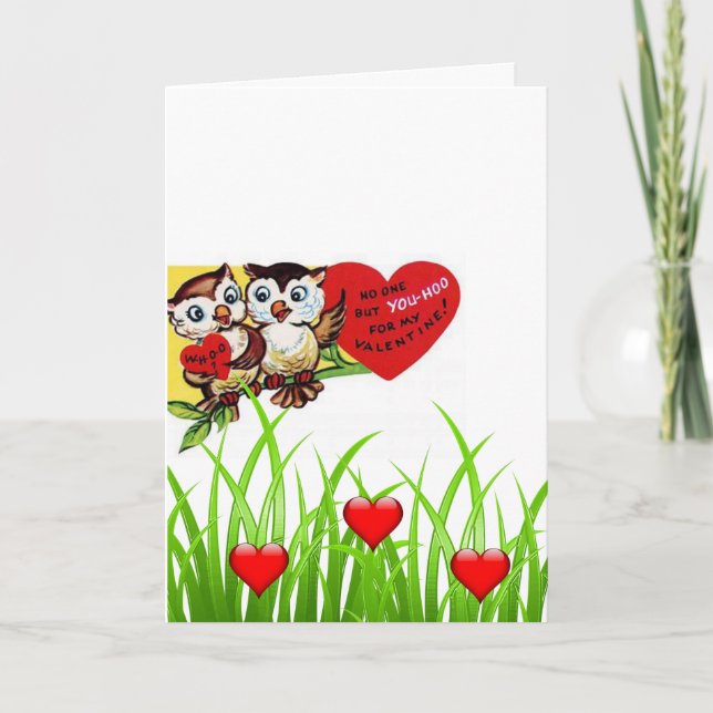Valentine's Day Greeting Card Owl Vintage (Front)