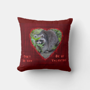 Valentine's Day Greeting - Shy Raccoon Throw Pillow