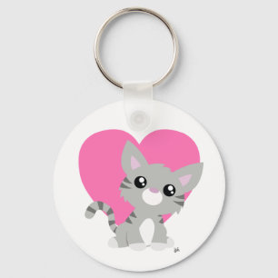 Valentine's Day Grey Kitty Keychain