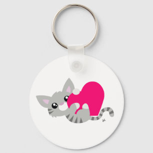 Valentine's Day Grey Kitty Keychain