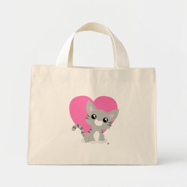 Valentine's Day Grey Kitty Tote Bag (Front)