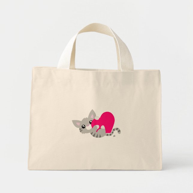Valentine's Day Grey Kitty Tote Bag (Front)