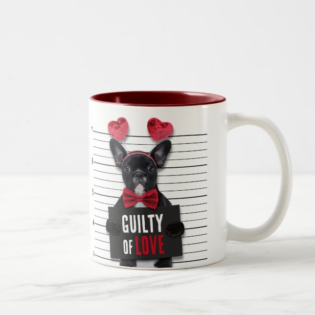 Valentine's Day Guilty Love Dog Funny Mugshot Two-Tone Coffee Mug (Right)
