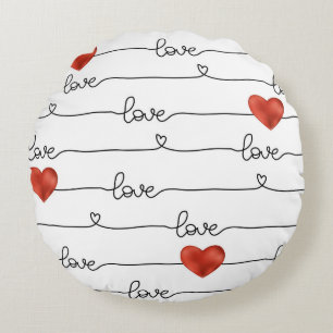 Valentine's Day hand drawn illustration pattern wi Round Pillow