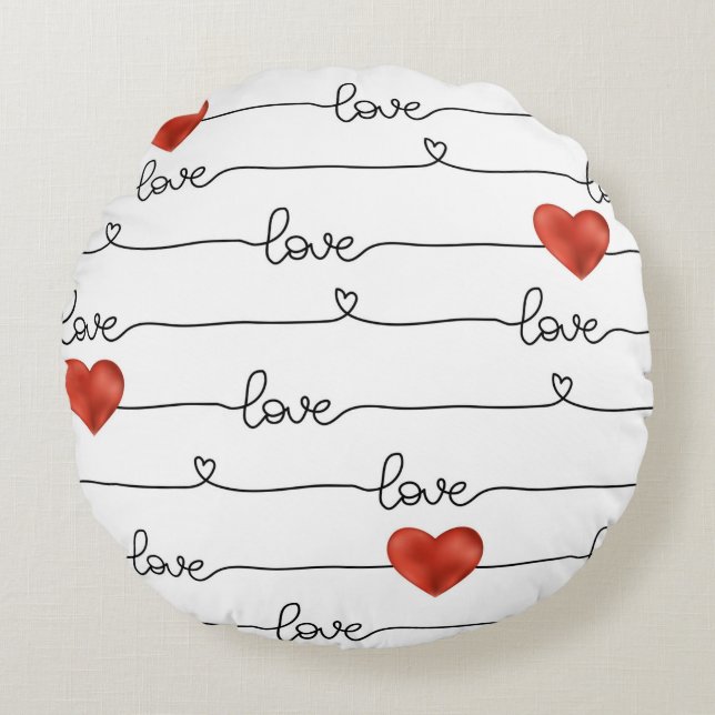 Valentine's Day hand drawn illustration pattern wi Round Pillow (Front)
