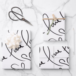 Valentines Day Hand Drawn Script Love Lettering Wrapping Paper Sheet